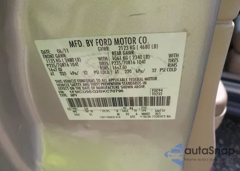 2011 Ford Escape Limited z USA, uszkodzony, nr VIN 1FMCU9EG2BKC70796